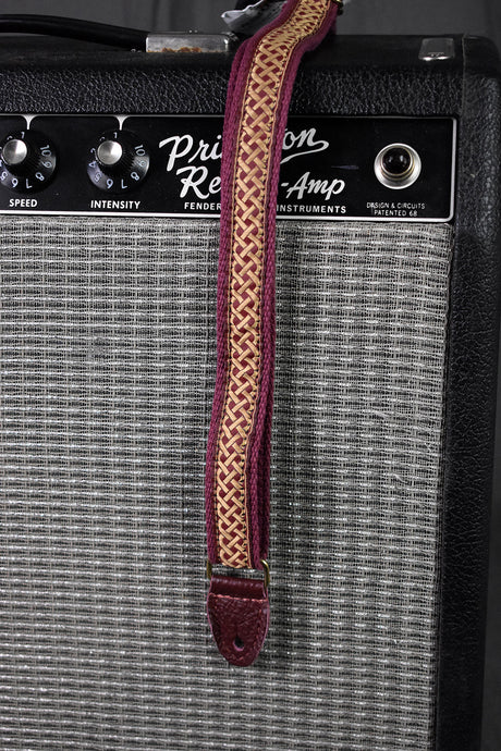 Celtic Knot Tan on Burgundy Mandolin Strap